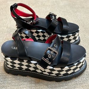 Women’s Lamoda UK Goth Checkerboard Platform Sandals Size 9 Black White